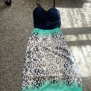 Navy and Teal Patterned Dress